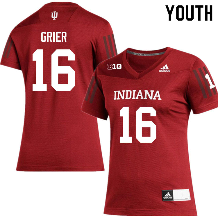 Youth #16 Jordan Grier Layne Indiana Hoosiers College Football Jerseys Sale-Crimson